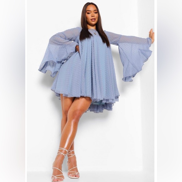 BooHoo dobby mesh pleat dress NWT plus sz oversz very flared full sweep osfm - Picture 6 of 8